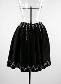 Wool skater skirt with hemstitched edges - Black & Ivory