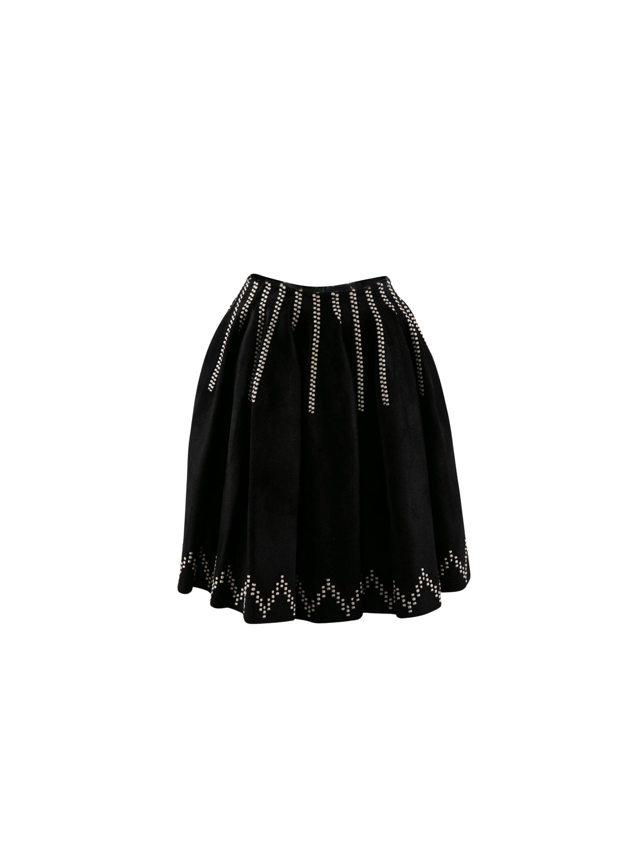 Wool skater skirt with hemstitched edges - Black & Ivory