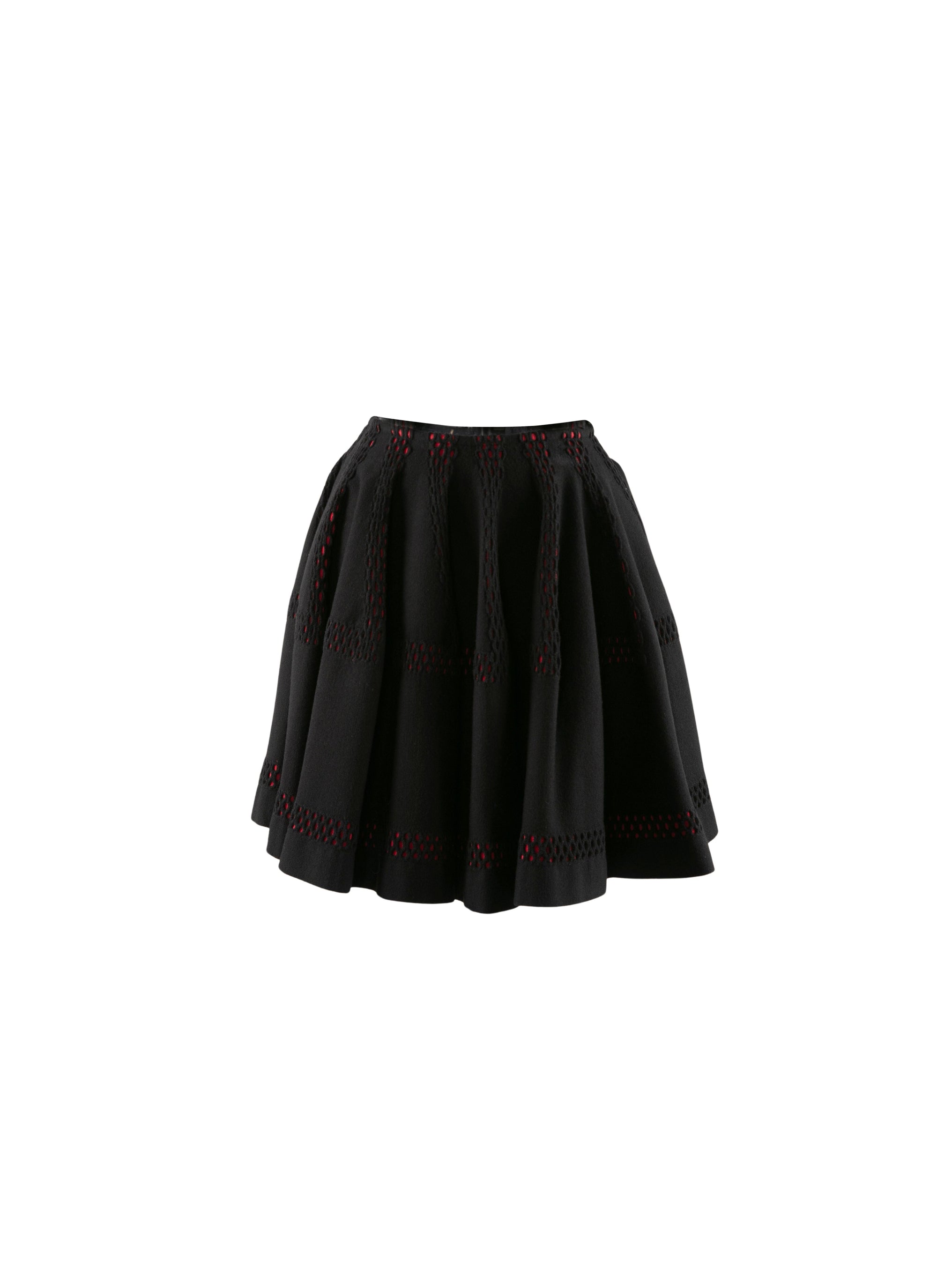 Mini-jupe ajourée doublure contrastée - Noir & Rouge