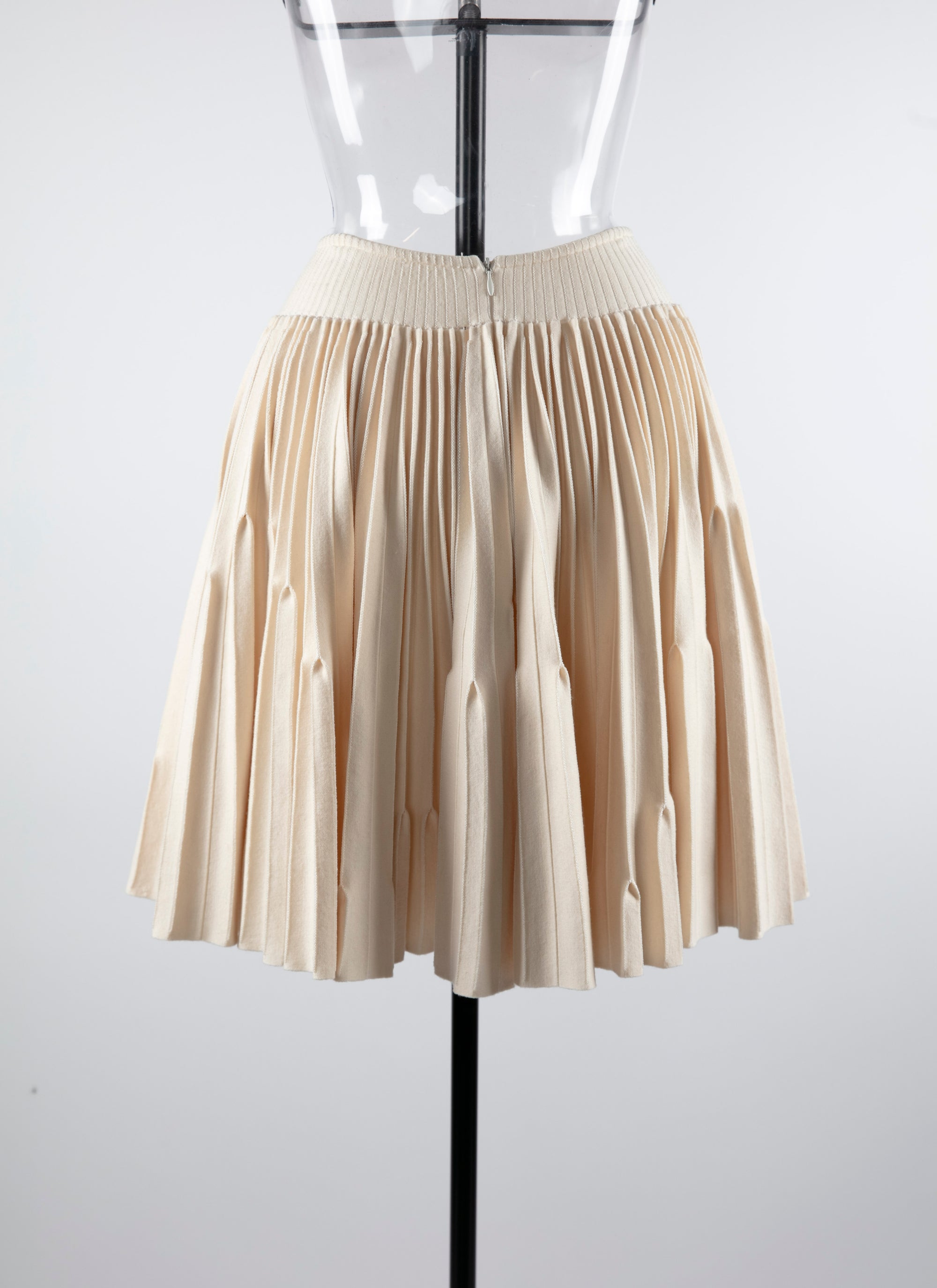 Rib-knit skater skirt with waistband - Ivory