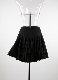 Jupe patineuse asymétrique à fronces - Noir