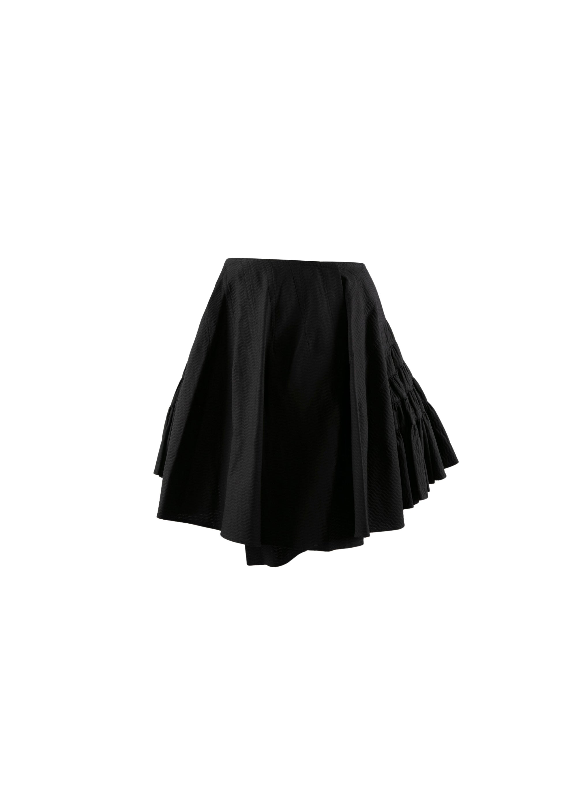 Jupe patineuse asymétrique à fronces - Noir