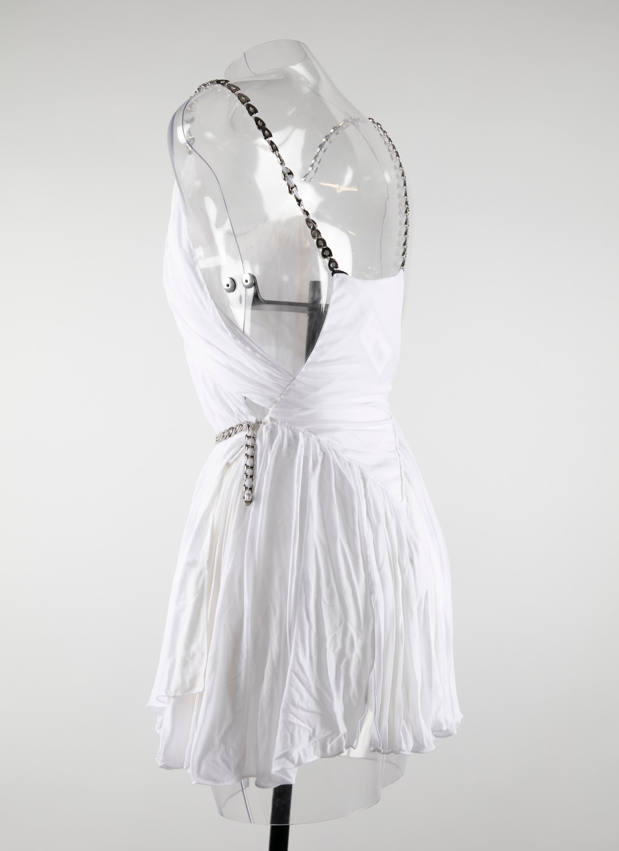 Mini dress with heart embellished straps and belt - White iridescent