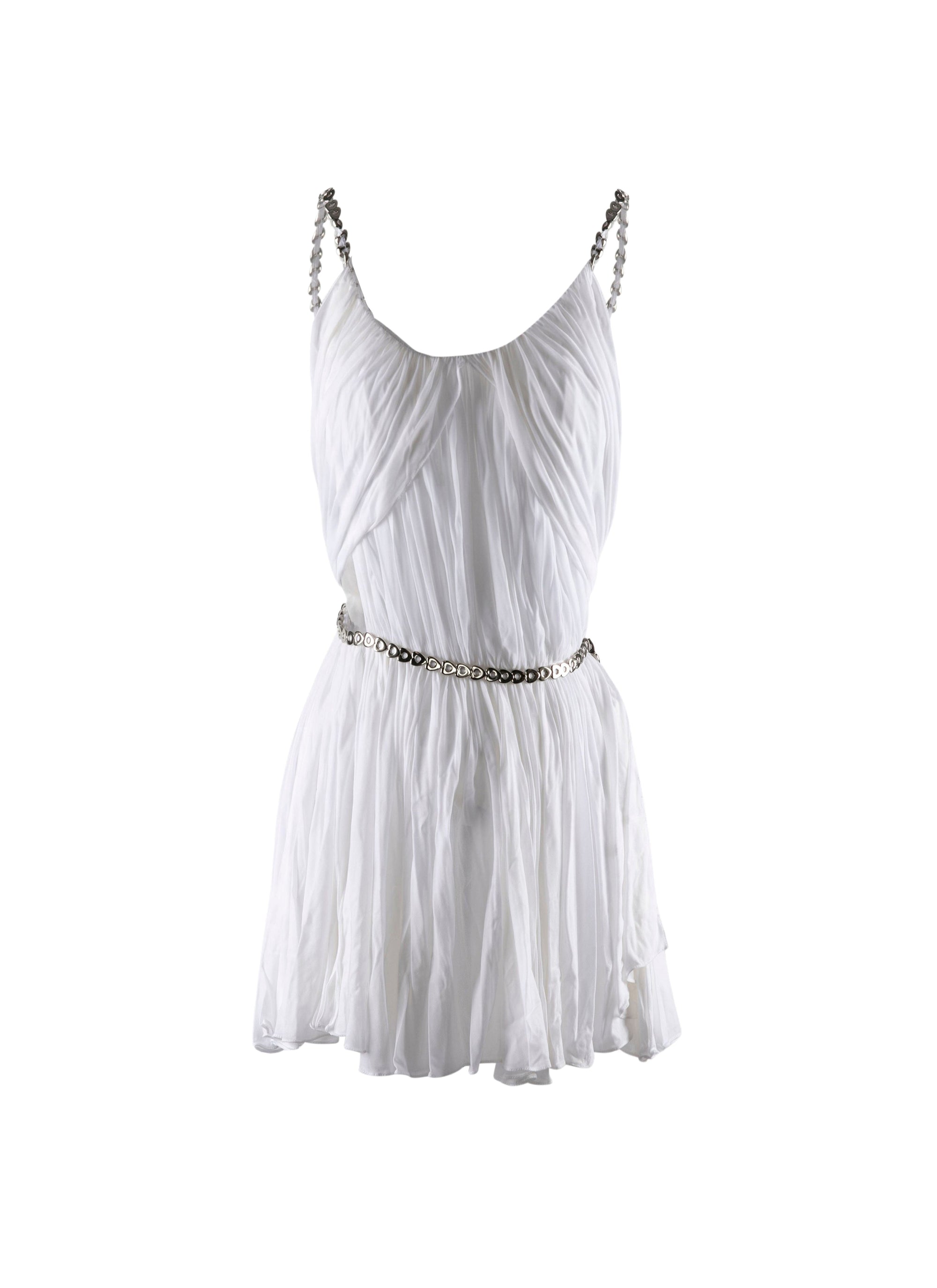 Mini dress with heart embellished straps and belt - White iridescent