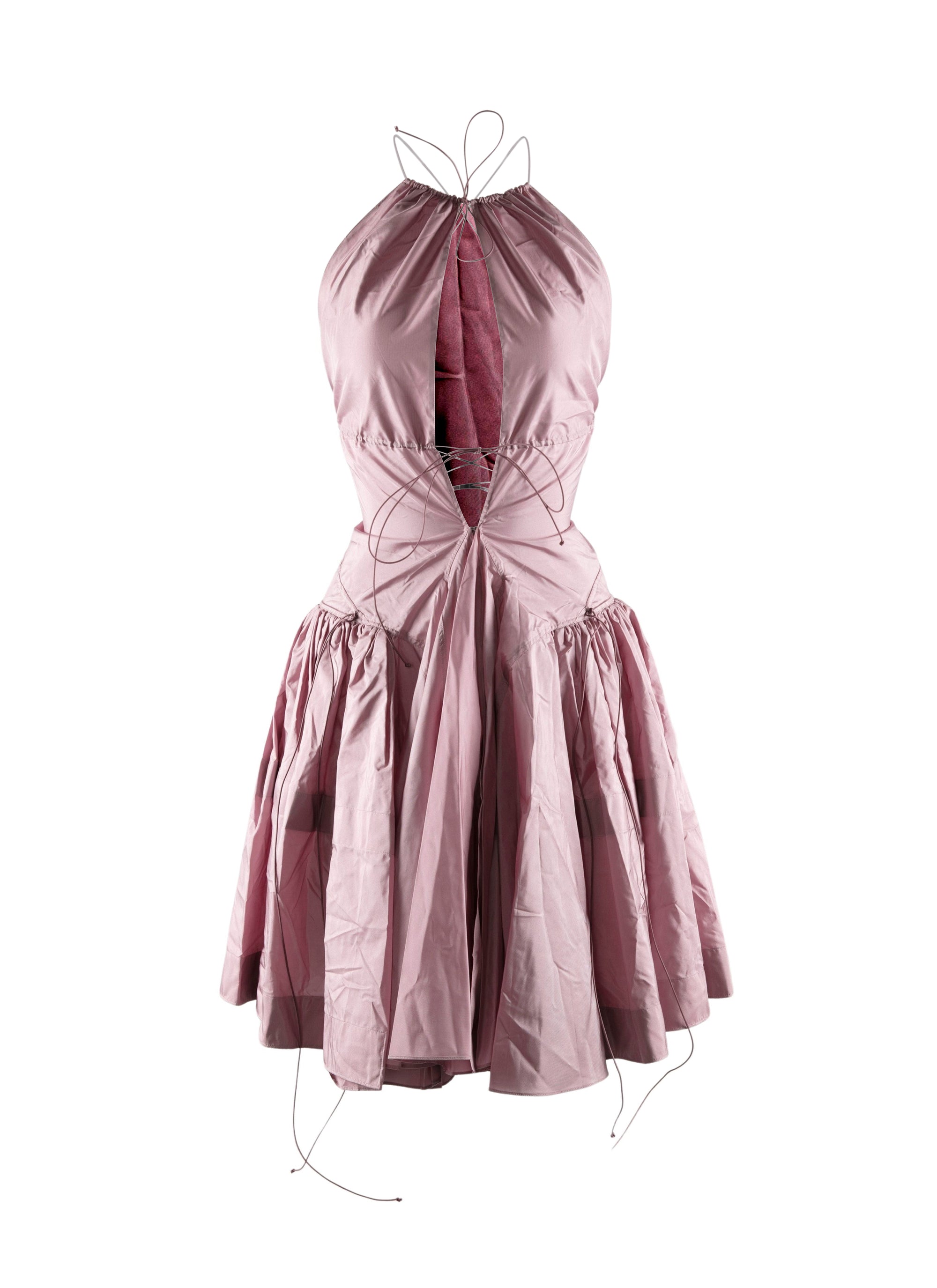 Silk lace short dress - Beige pink