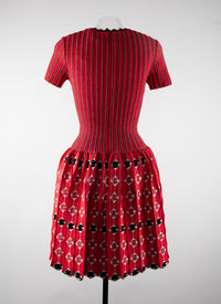 Robe manches courtes avec motifs contrastés - Noir & Bordeaux