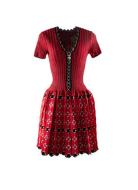 Robe manches courtes avec motifs contrastés - Noir & Bordeaux