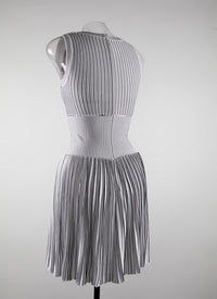 Robe courte plissée sans manches à rayures - Blanc
