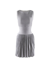 Robe courte plissée sans manches à rayures - Blanc