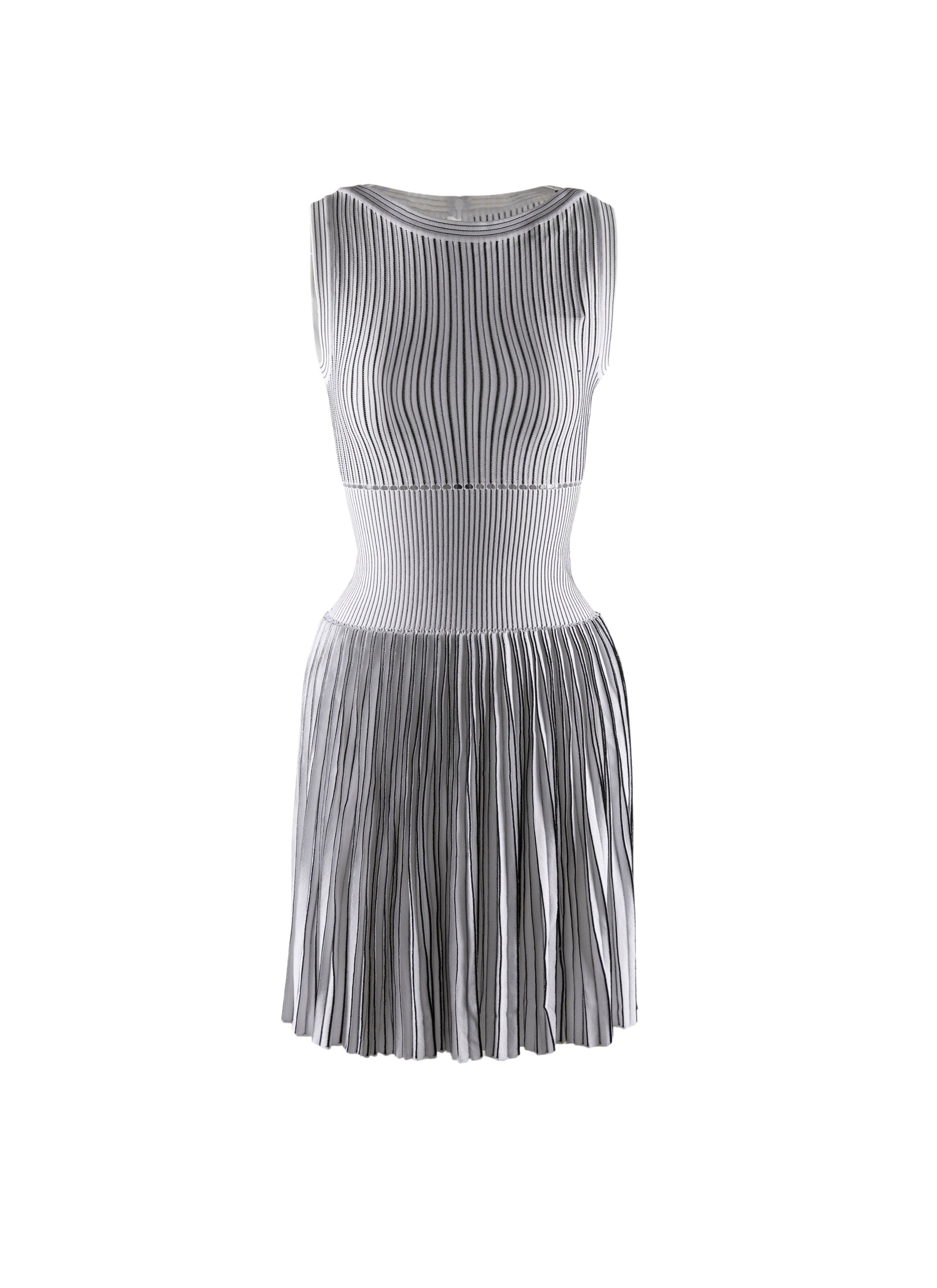 Robe courte plissée sans manches à rayures - Blanc