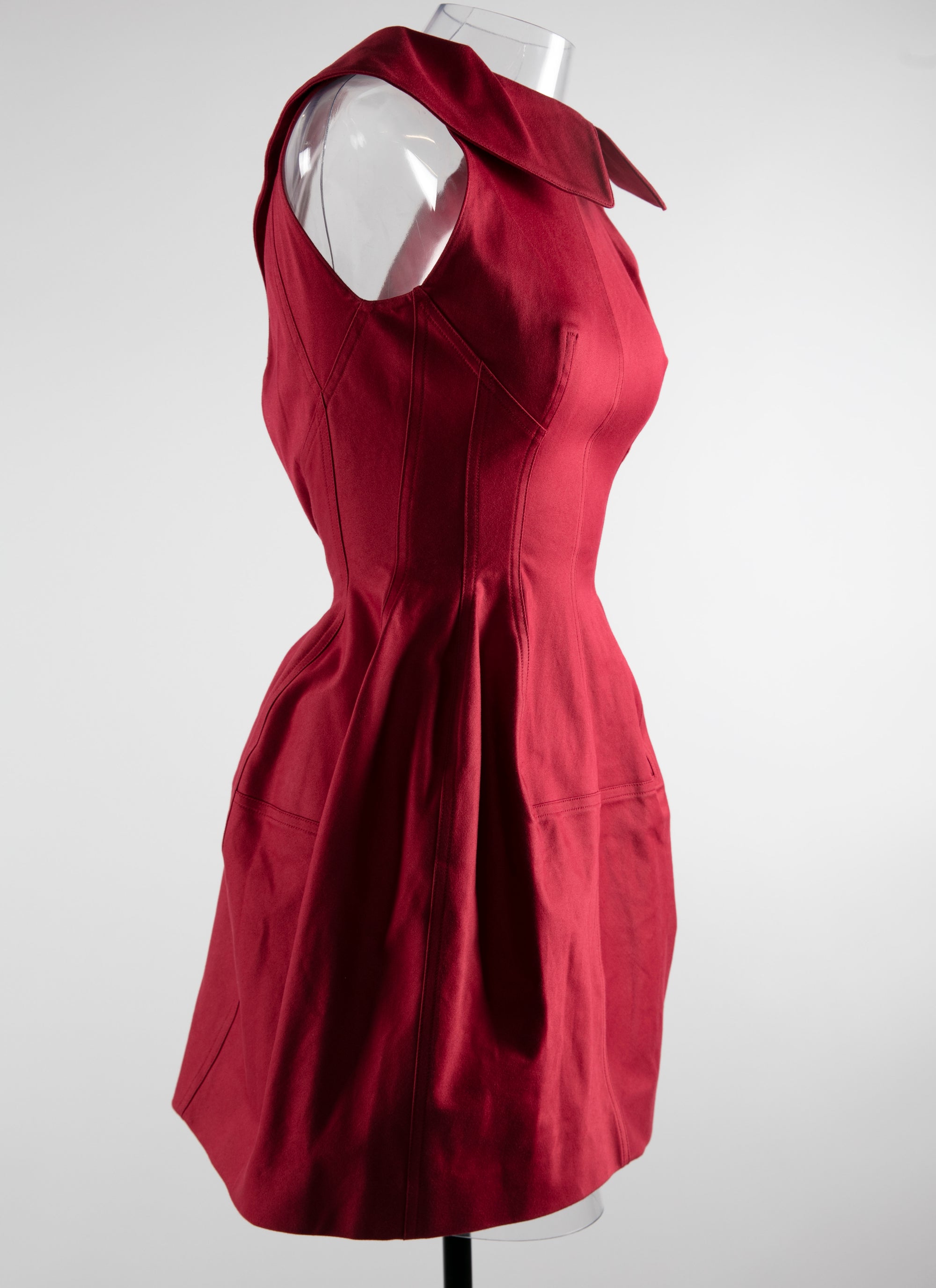 Robe courte évasée sans manches à col chemise - Framboise