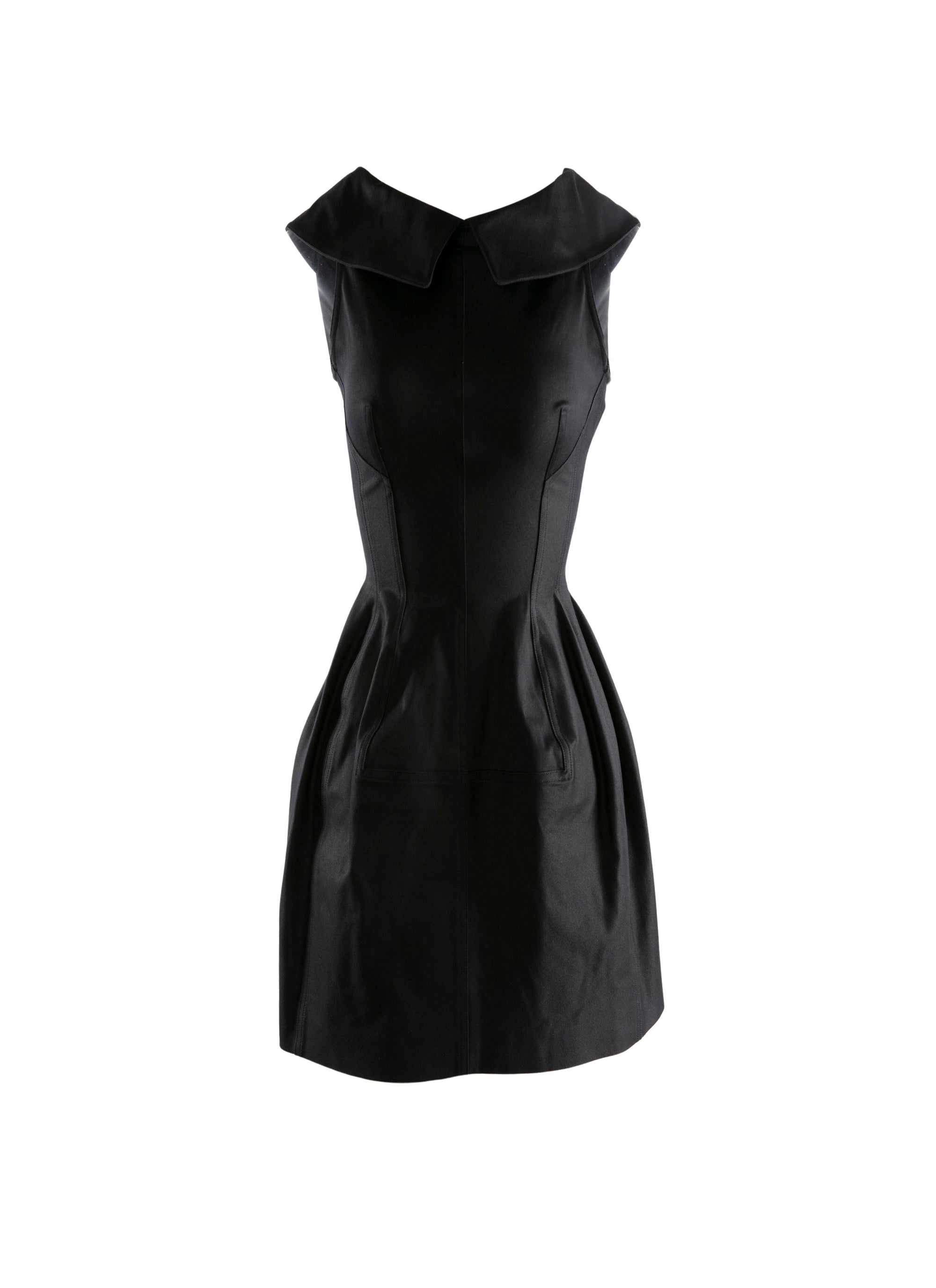 Robe courte évasée sans manches à col chemise - Noir