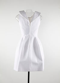 Sleeveless flared short dress with shirt collar - White