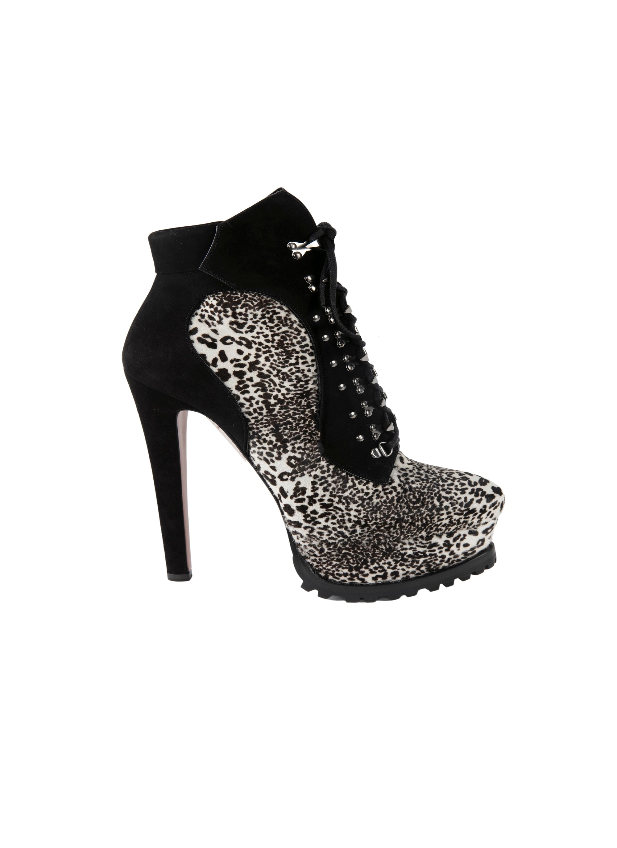 Bottines à imprimé léopard en cuir - Blanc & Noir