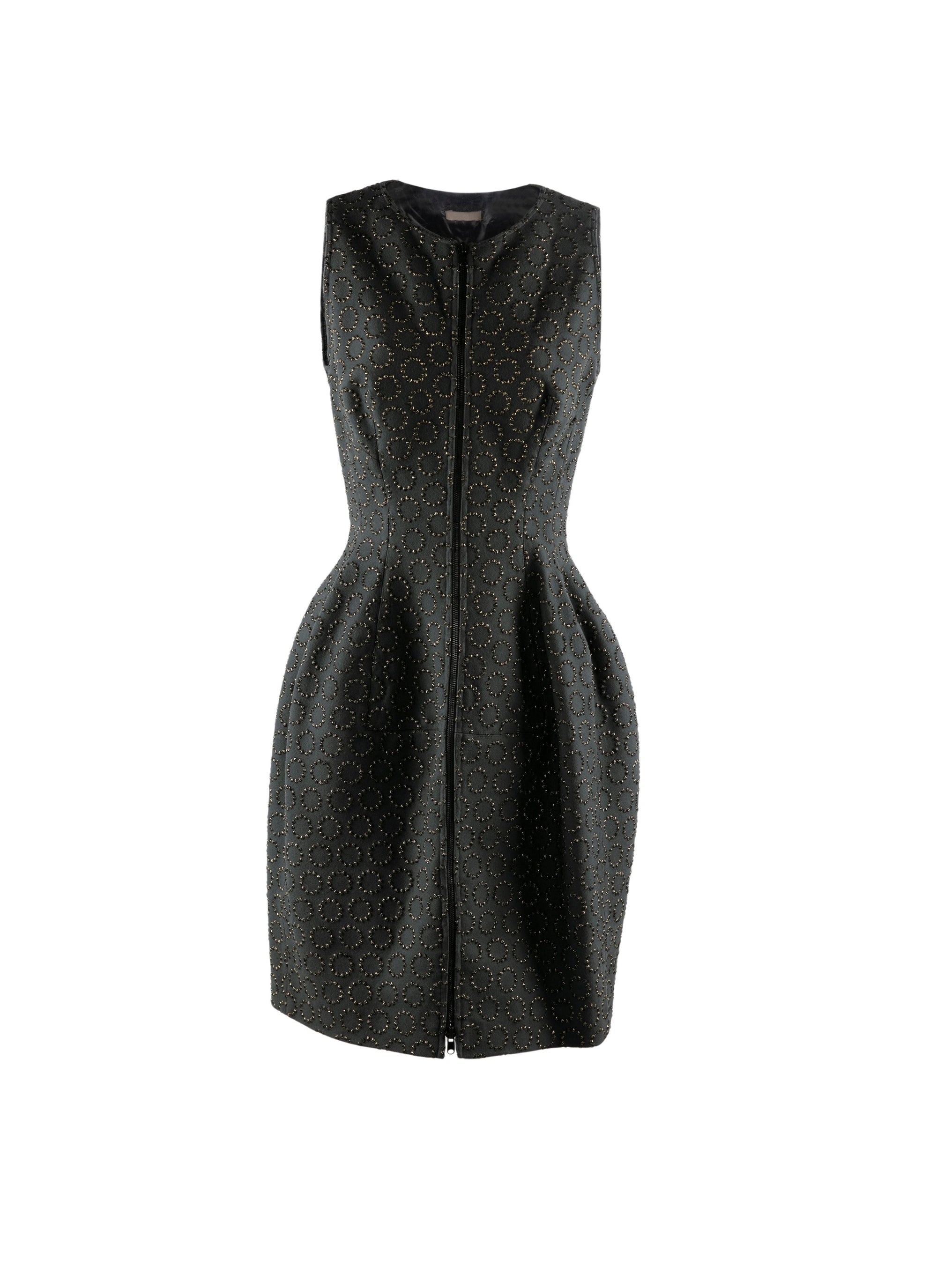 Short studded sleeveless flared dress in wool - Drill & Gold