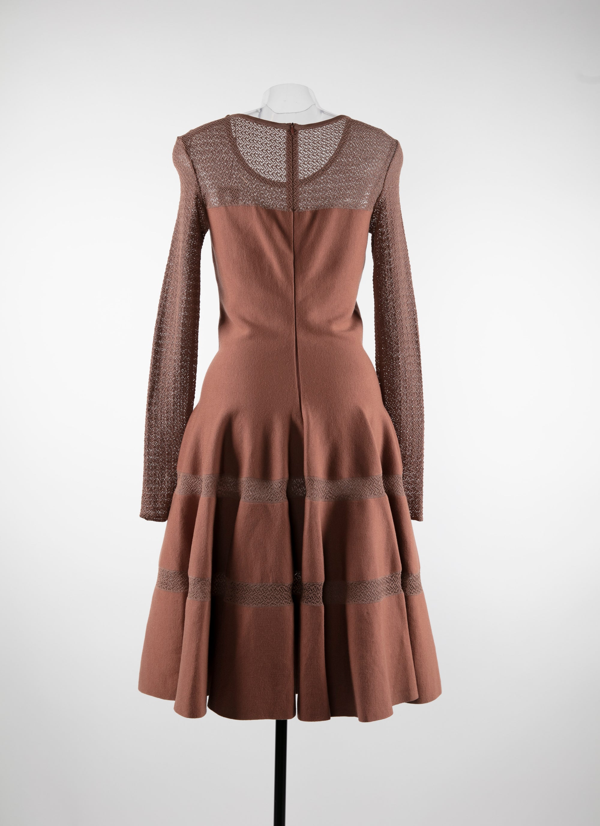 Robe évasée à manches longues transparentes - Tabac