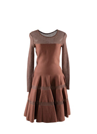 Robe évasée à manches longues transparentes - Tabac