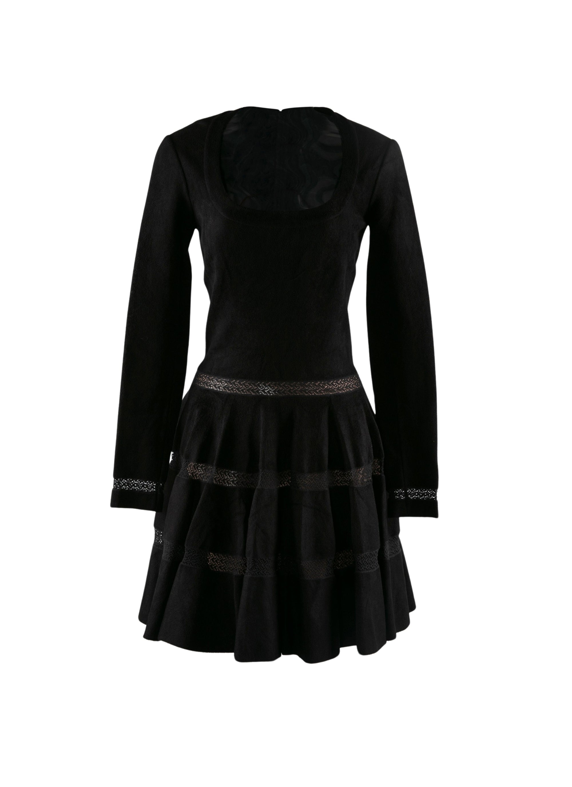 Long-sleeved flared dress - Black intense
