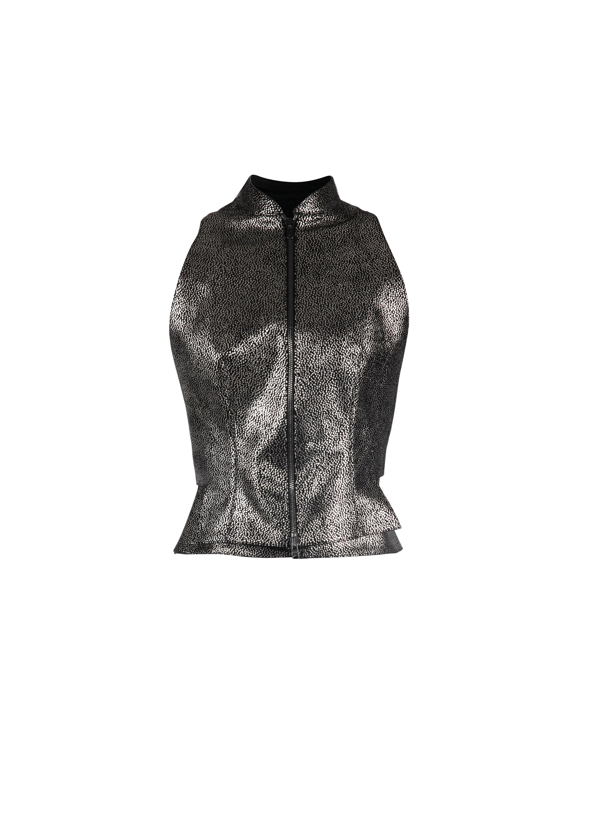 Moucheté sleeveless leather waistcoat - Black & Silver
