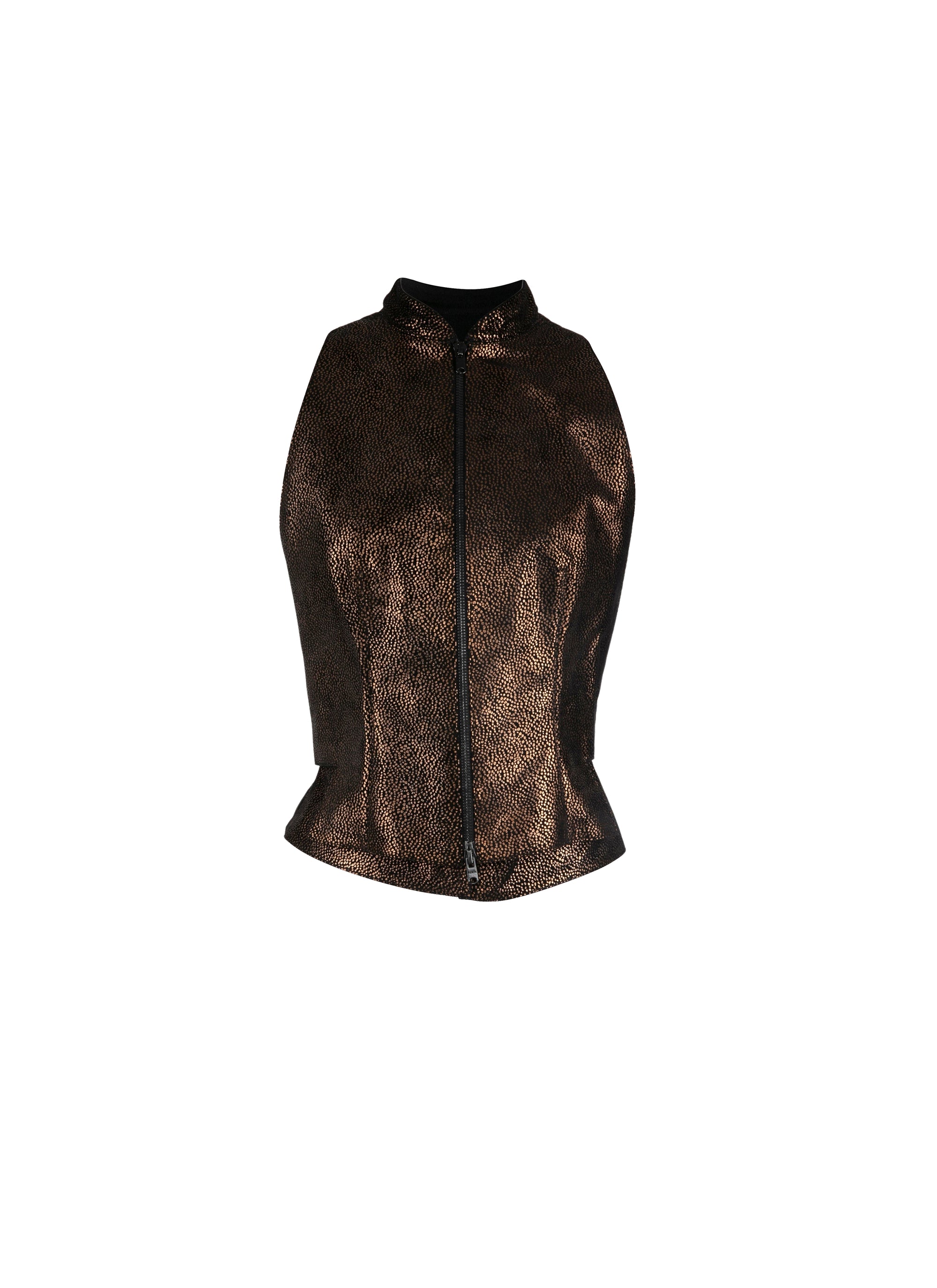 Moucheté sleeveless leather waistcoat - Black & Bronze