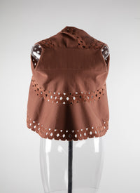 Sleeveless openwork waistcoat in wool - Tobacco
