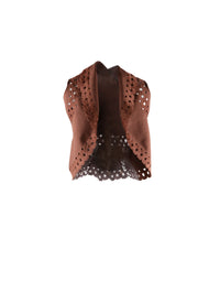 Sleeveless openwork waistcoat in wool - Tobacco