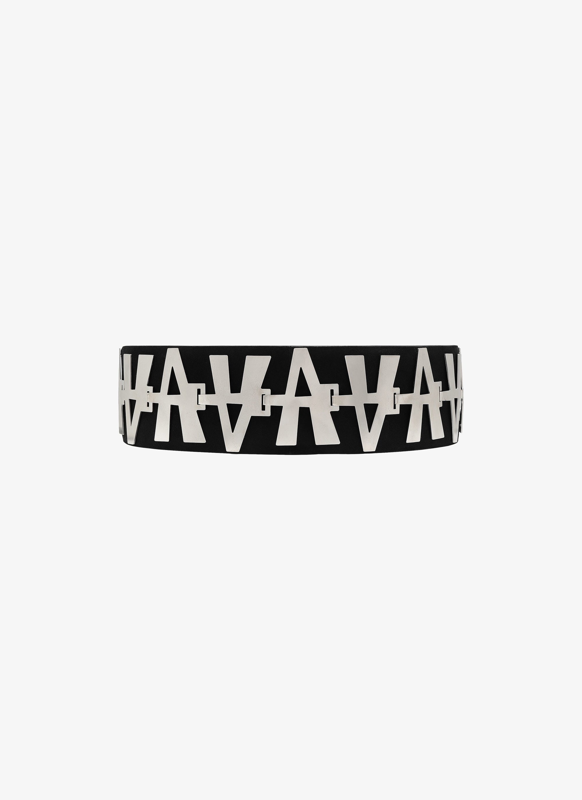 Belt with metal AA detail in leather - Black intense