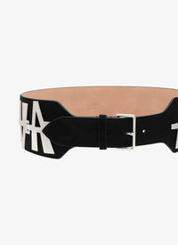 Belt with metal AA detail in leather - Black intense