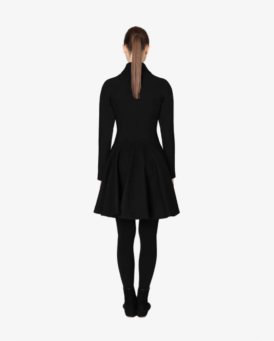 Flared coat in wool - Black