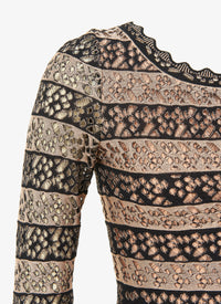Robe à col festonné et ourlet en dentelle - Noir & Chair