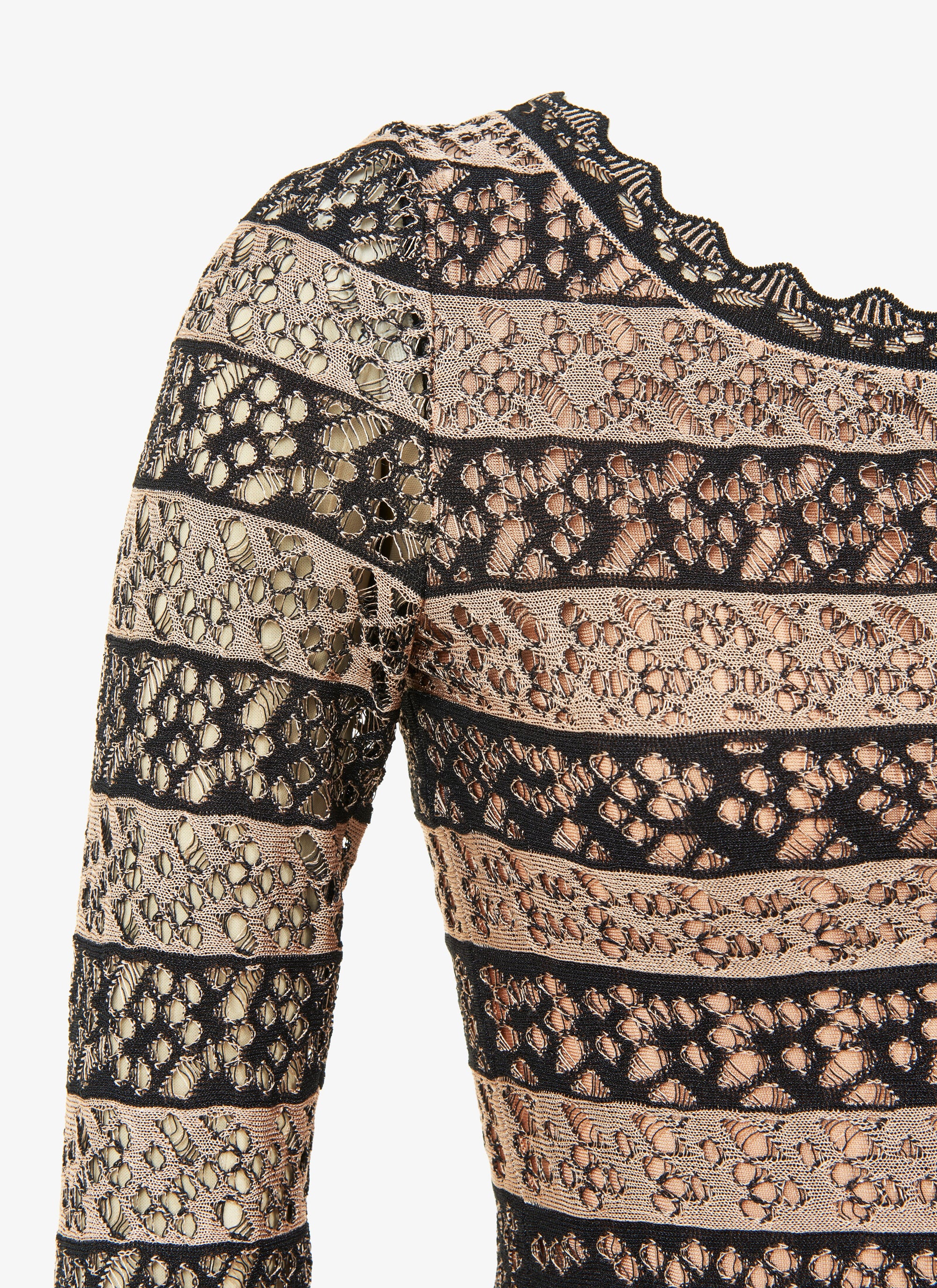 Robe à col festonné et ourlet en dentelle - Noir & Chair