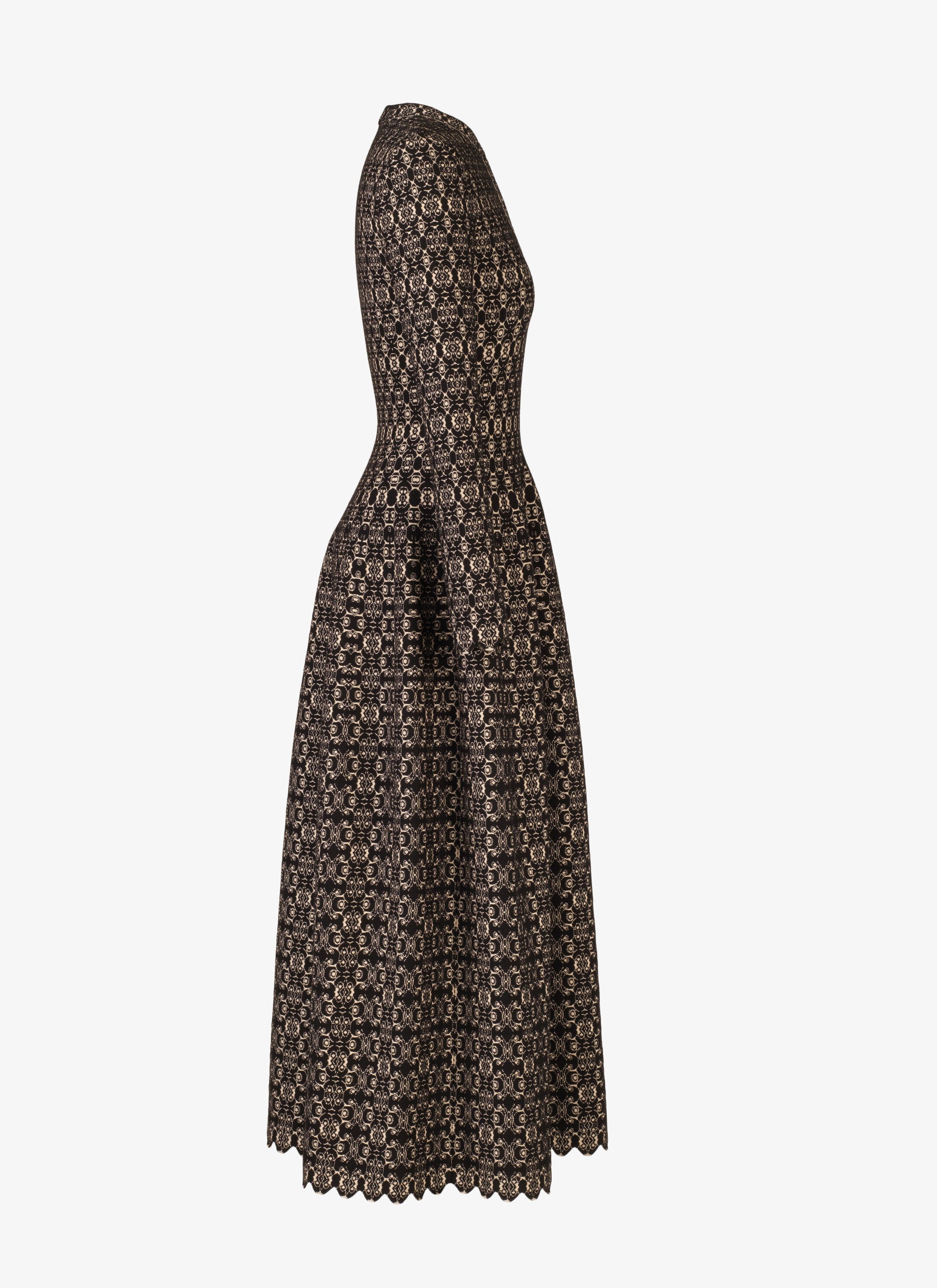 Long-sleeved dress with teardrop neckline - Black & Gold