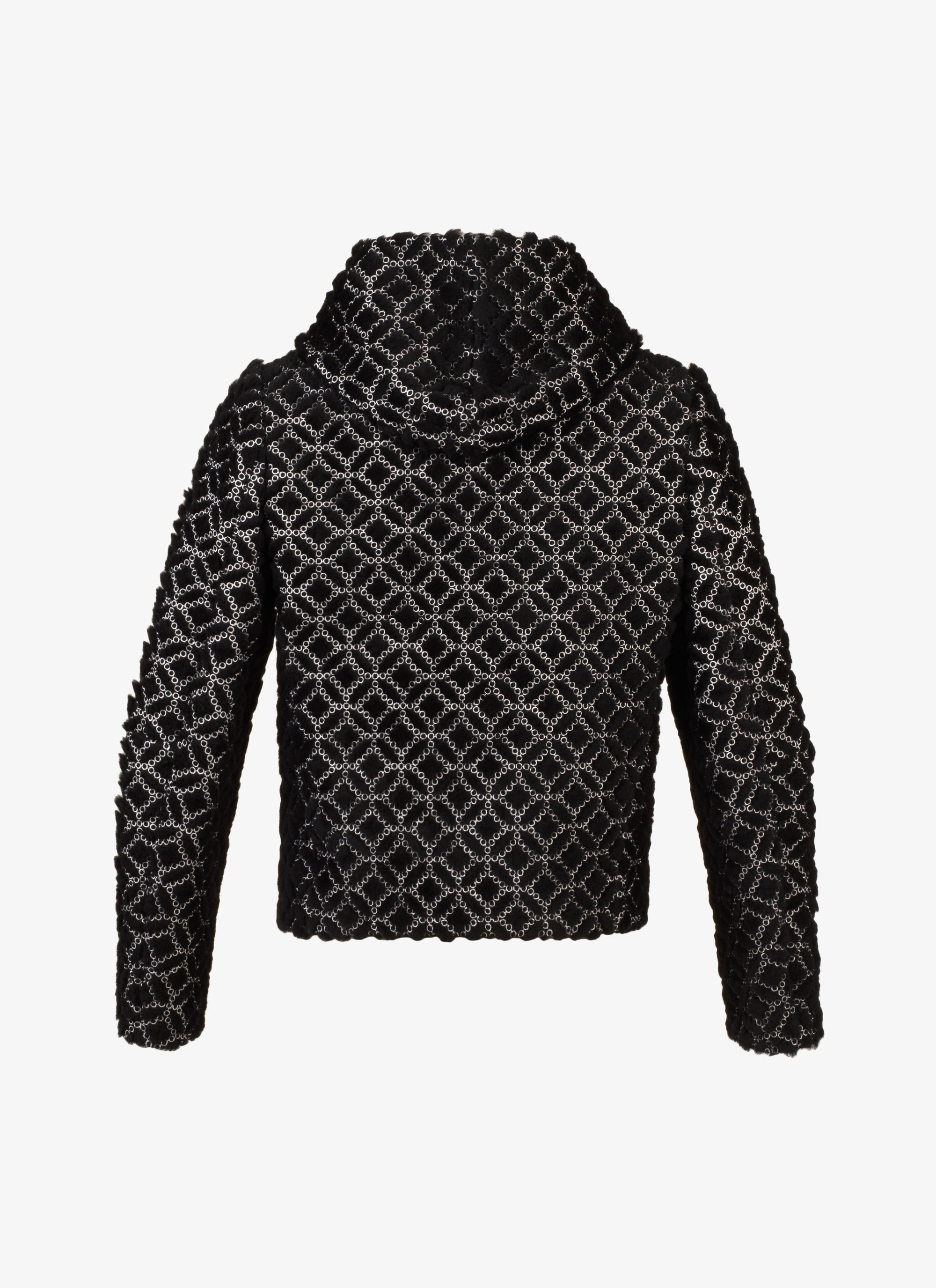 Blouson à capuche brodé en laine - Noir & Blanc