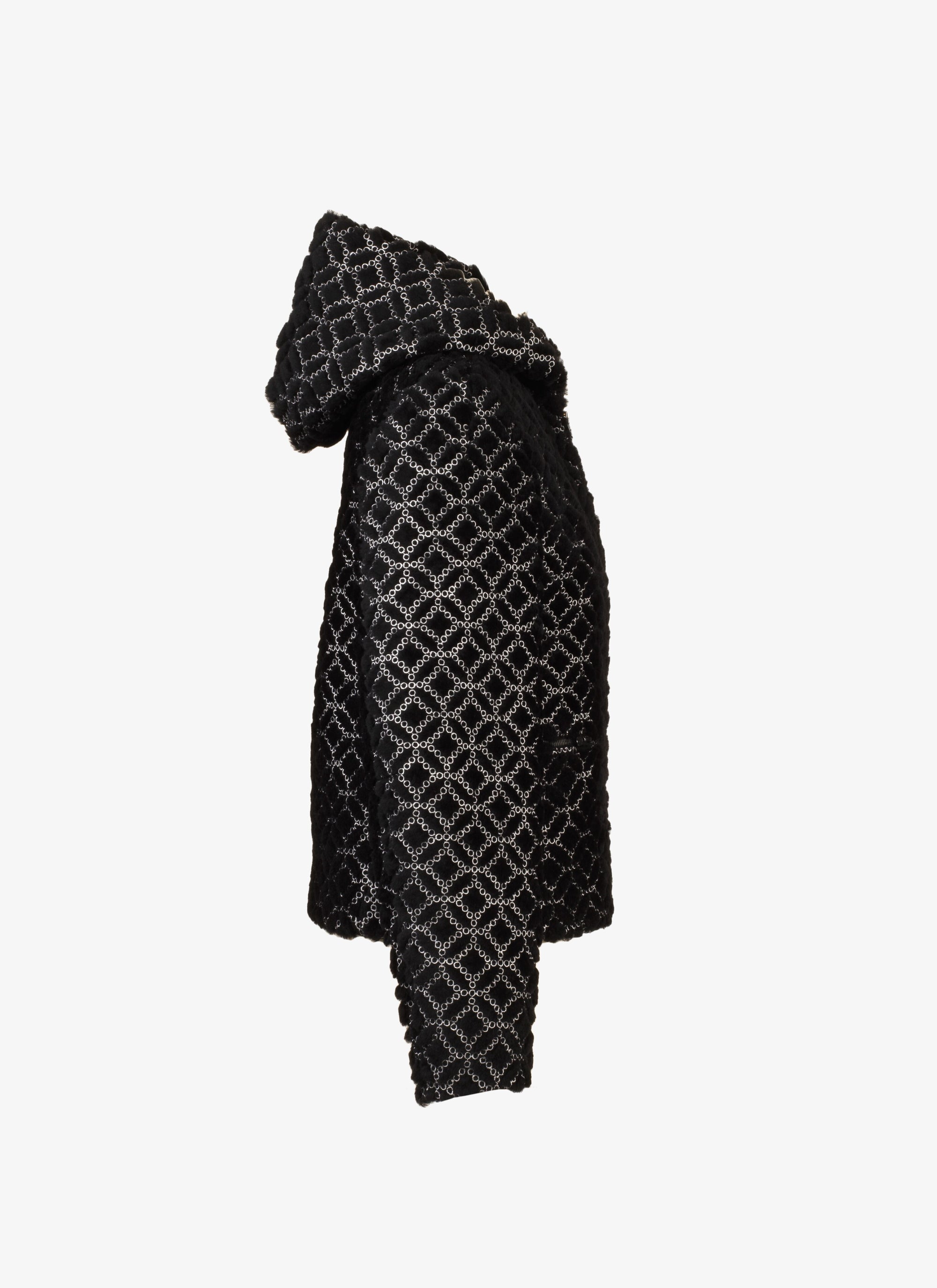 Blouson à capuche brodé en laine - Noir & Blanc