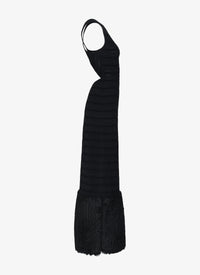 Robe longue droite avec bas à microvolants - Noir
