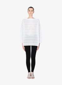 Pull rayé à manches longues Brocart en maille - Blanc