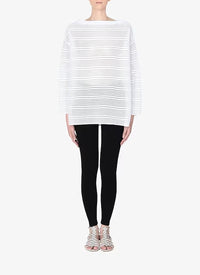 Striped long sleeve knitted brocade jumper - White