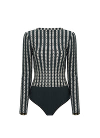 Long-sleeved bodysuit with straight neckline - Black & White