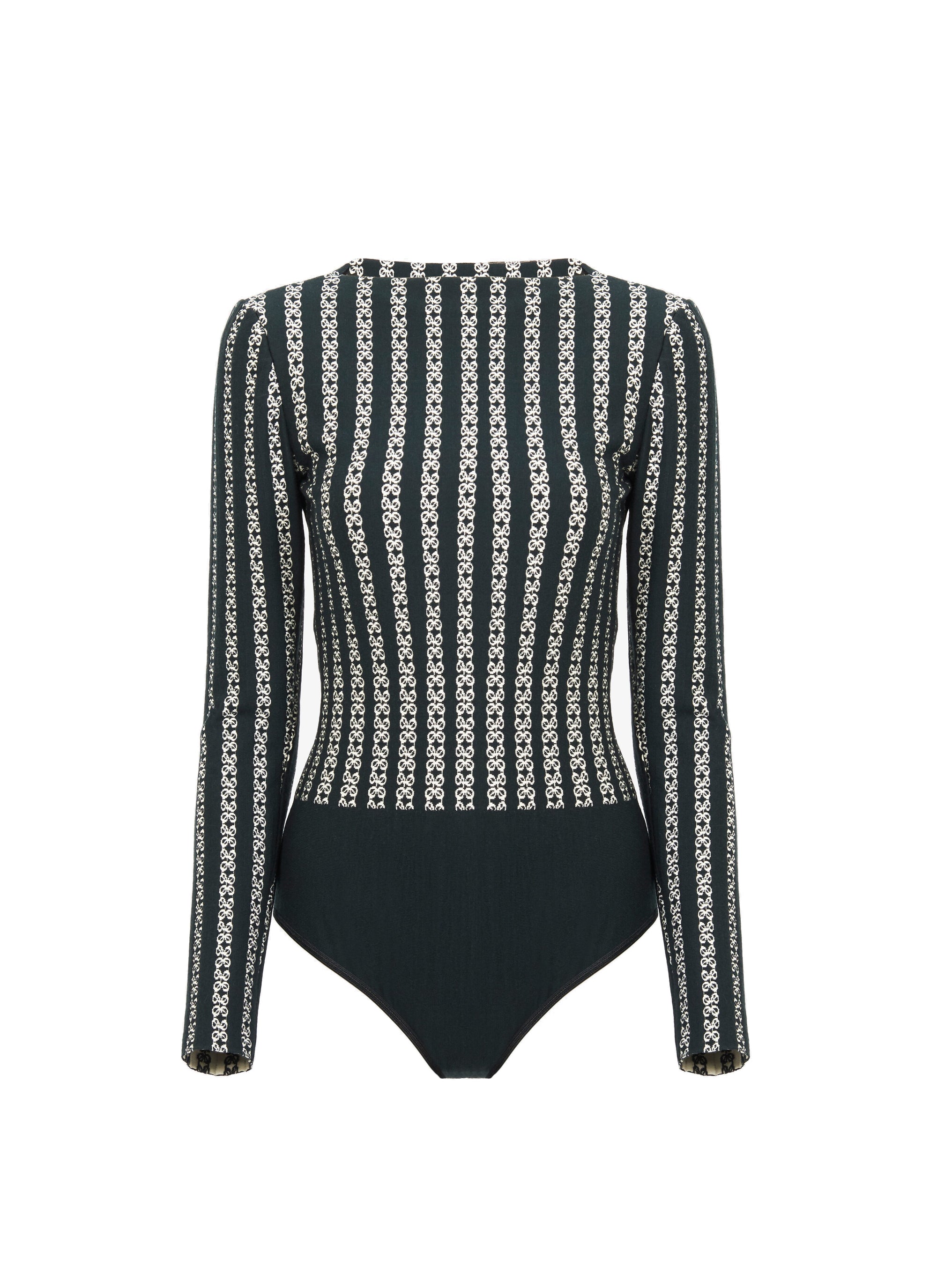 Long-sleeved bodysuit with straight neckline - Black & White