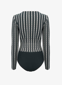 Long-sleeved bodysuit with straight neckline - Black & White