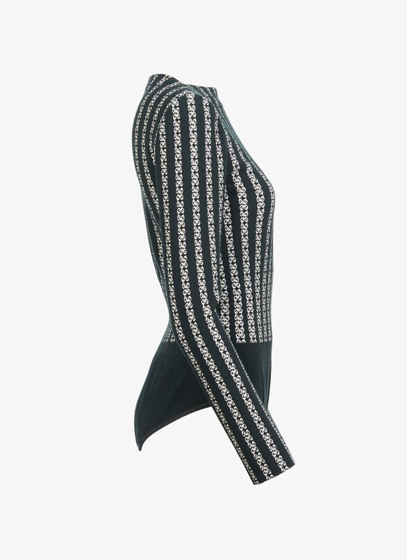 Long-sleeved bodysuit with straight neckline - Black & White