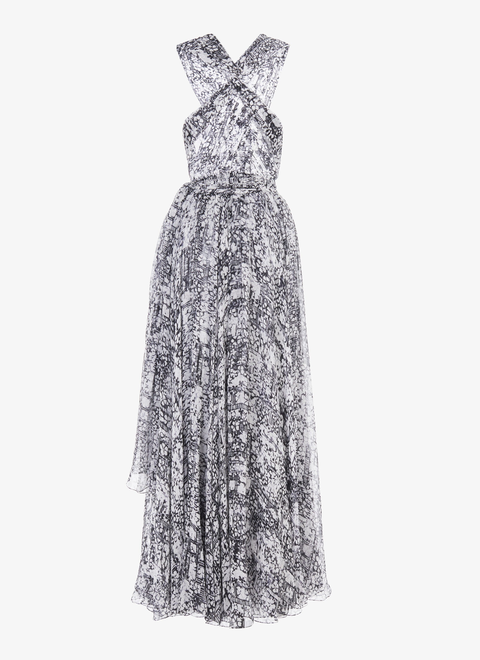 Robe fluide sans manches à dos croisé en soie - Multicolore