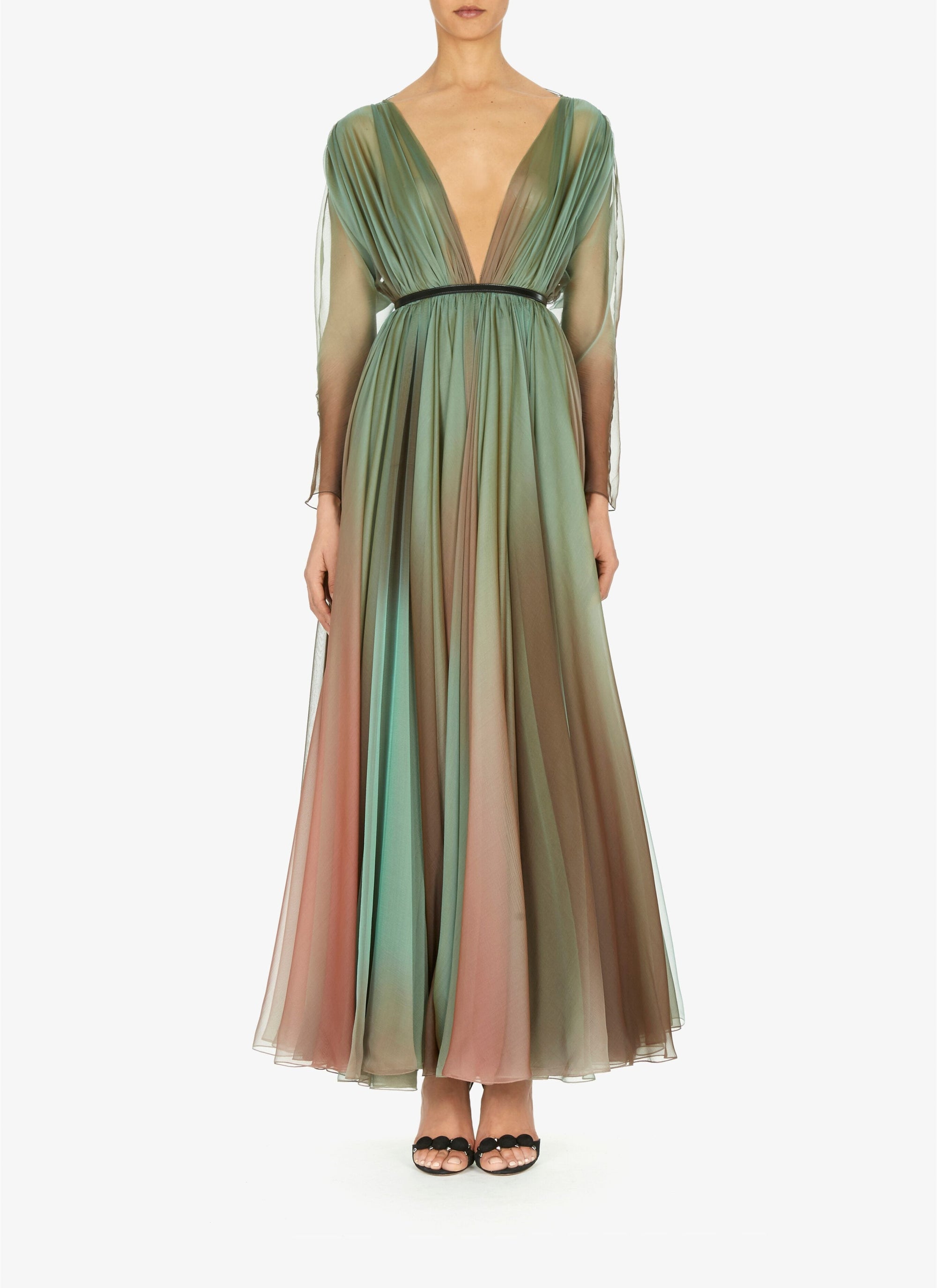Robe évasée en soie ombrée - Lagune
