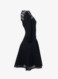 Flared and openwork stretch short dress - Black intense