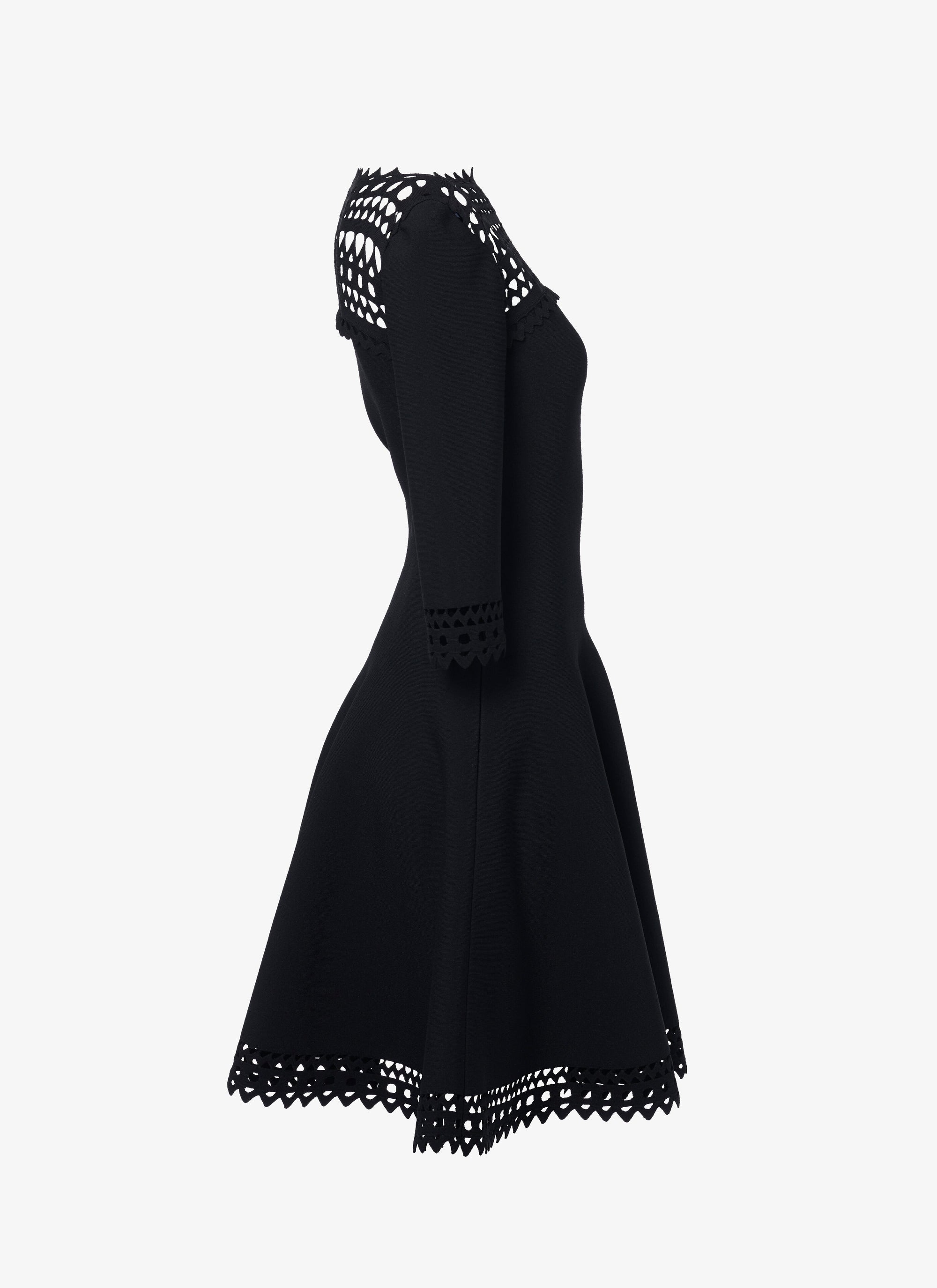 Flared and openwork stretch short dress - Black intense