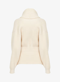 Sculptural wool shawl collar cardigan - Ivory