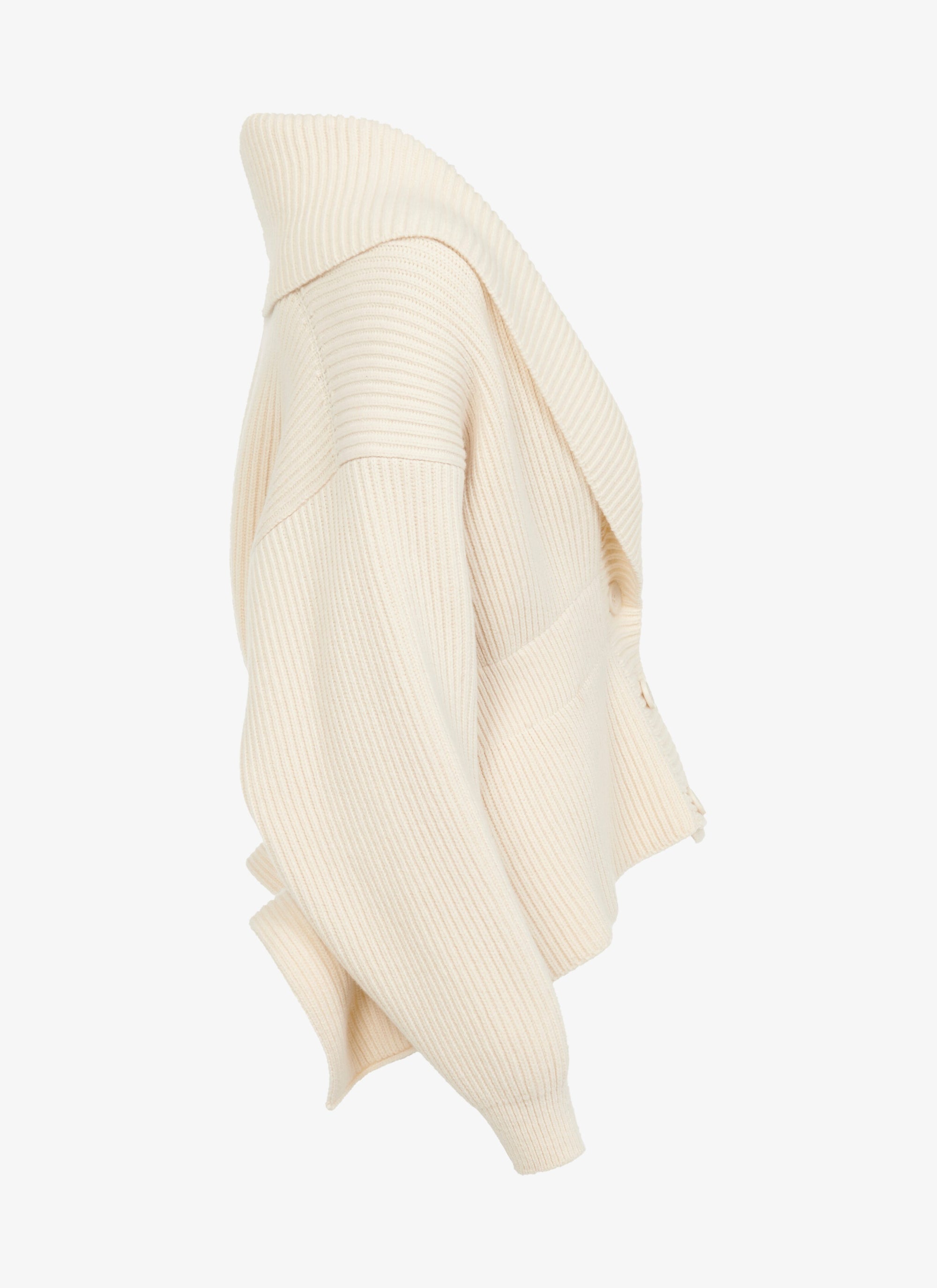 Sculptural wool shawl collar cardigan - Ivory