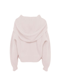 Cardigan côtelé à capuche et col châle en laine - Poudre