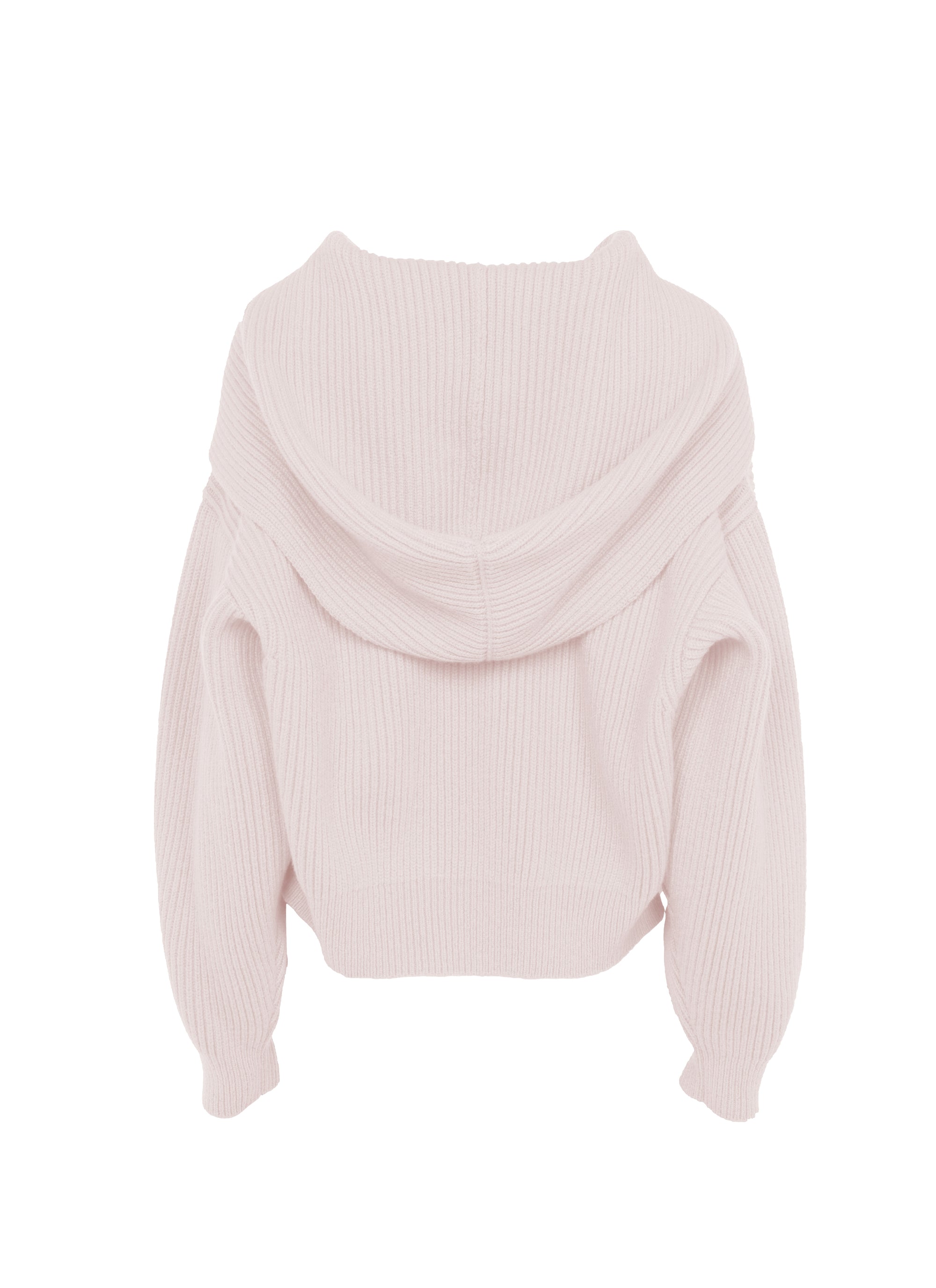 Cardigan côtelé à capuche et col châle en laine - Poudre