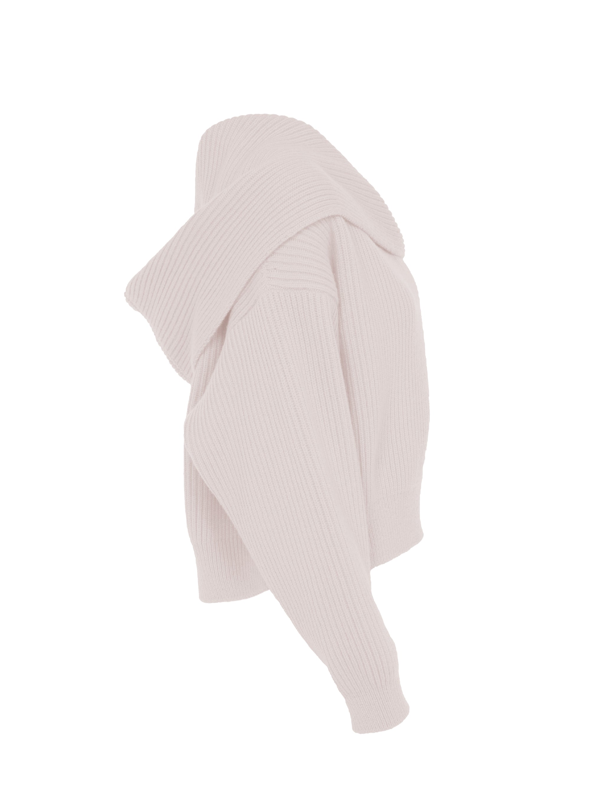 Cardigan côtelé à capuche et col châle en laine - Poudre